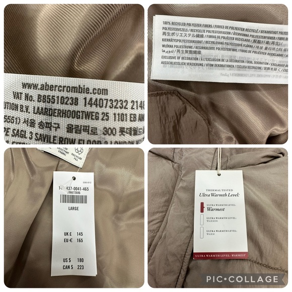 Abercrombie & Fitch AF Ultra Collection Large Beige Classic Puffer Jacket NEW - Picture 13 of 15